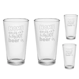 SET -Home is Where Beer is- Custom Pint Beer Etched Glasses Tumblers Drinkware - Picture 1 of 6