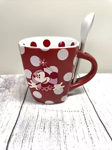 Disney Theme Parks Minnie Mouse Polka Dot Red/White Coffee Mug Cup W/Spoon - Picture 1 of 6