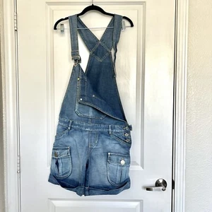 O'Neill Juniors Large Distressed Blue Denim Jeans Shortalls Overalls One Sided - Picture 1 of 14