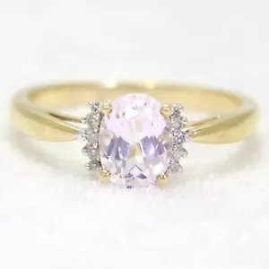 Impresionante anillo de oro amarillo de 9 quilates con morganita y diamantes Q ~ 8 1/4 - Imagen 1 de 9