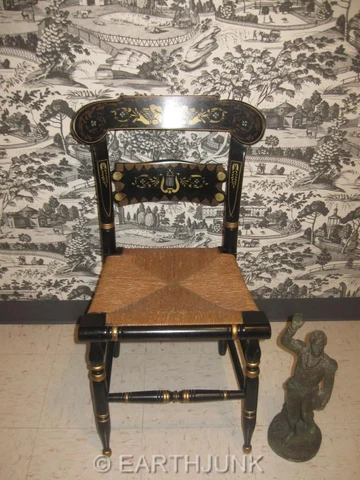 Ethan Allen Black Button Back Chair 14 6011 Gold Hand Decorated Stenciled USA Cover