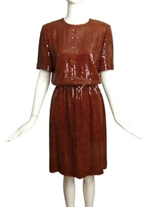 BILL BLASS- 1980s Brown Sequin Dress, Size 10 - Picture 1 of 5