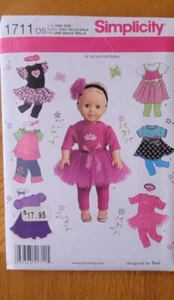 18" Doll Clothes Pattern Simplicity 1711 - New, Uncut - American Girl & Others - Picture 1 of 1