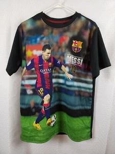 Lionel Messi #10 FC Barcelona Short Sleeve Black Graphic T-Shirt Men's Large - Picture 1 of 6