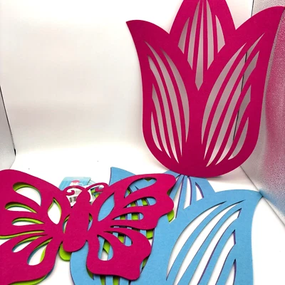 Juego de mariposas flores tulipán rosa azul verde decoración puerta fieltro Pascua nuevo Foto 1 de 4