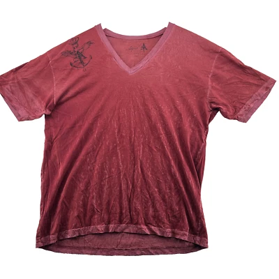 Aqua Men Size XL Solid Red Dyed Ink Cotton Graphic Short Sleeve V-Neck T-Shirt - Image 1 of 4