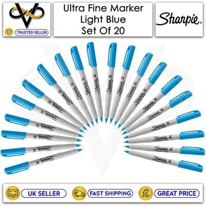 Juego de 20 bolígrafos marcadores permanentes ultrafinos Sharpie azul claro de alta calidad - Imagen 1 de 1