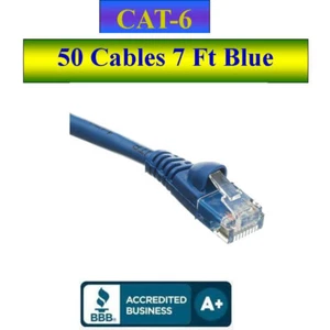 Pack of 50 Cables Snagless 7 Ft Cat6 Blue Network Ethernet Patch Cable - Picture 1 of 5
