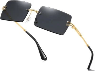 Gafas de hip hop de moda con lentes transparentes doradas retro rectangulares vintage sin montura para hombre Foto 1 de 4