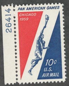 US. C56. 10c. Runner Holding Torch, Pan American Games Issue. w/Pl#. MNH. 1959 - Picture 1 of 2