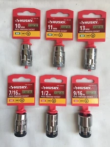 Set of 6 Husky 3/8" Drive Universal Pass Through Sockets Standard & Metric - Picture 1 of 7