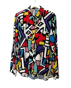 Blusa Big Dart Vintage Mujer Grande Años 90 Gráfico Geométrico Corazón Estampado Cisne - Imagen 1 de 6