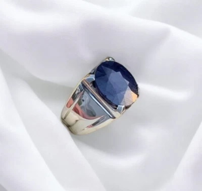 African Dark Blue Sapphire Mens Ring Silver 925 Man Neelam Real Natural Sapphire — 第 1/4 张图片