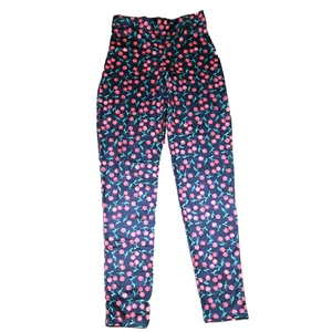 Ladies Leggings Black Cherry Print In The Style Jogger Bottoms Pants Size 6 - 22 - Picture 1 of 15