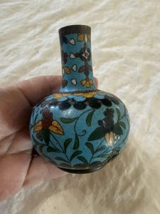 Cloisonné Vase feiner Draht Emaille Flasche 3,5" Brillant Türkis Cluster Trauben - Bild 1 von 6