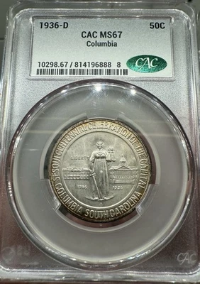 1936-D 50C Columbia CACG MS67 - Classic Silver Commemorative - Only 8,009 Minted - Image 1 of 4