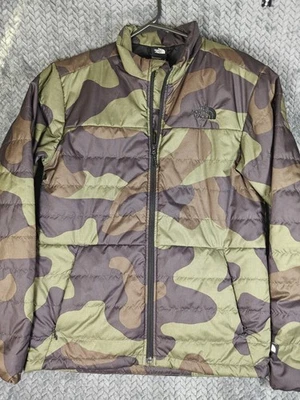 Jaqueta acolchoada camuflada masculina The North Face tamanho pequeno bolsos com zíper completo  - Imagem 1 de 4
