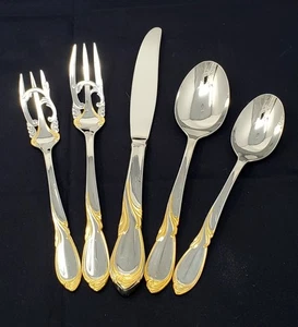 Yamazaki “Cache” 24k Gold Electro Plated Flatware - 5 - Piece Place Setting - Picture 1 of 2