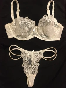 La Senza Lingerie Underwear Ivory White Set UK Size 32DD Bra Underwired Thong 8 - Picture 1 of 14