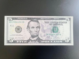 5 $ 2021 ((QK)) FEDERAL RESERVE NOTE CHOICE UNC BU NOTE - Bild 1 von 2