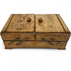 Vintage Wooden Cantilever Sewing Box + Contents 41 X22cm Needs DIY Re vanishing - Bild 1 von 13