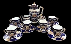 Juego de té vintage Limoges Francia 17 piezas azul cobalto adornado en oro pintado a mano raro - Imagen 1 de 24
