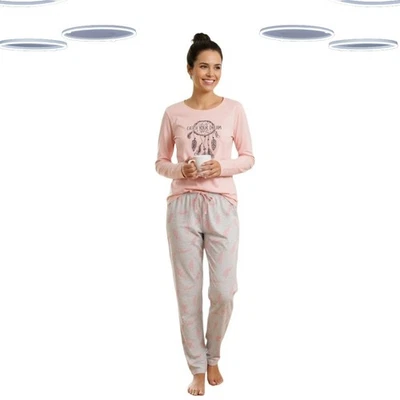 Ex 9th Avenue Women's Pyjama Set -Comfort Cotton Pink/Grey Catch Your Dream — 第 1/3 张图片