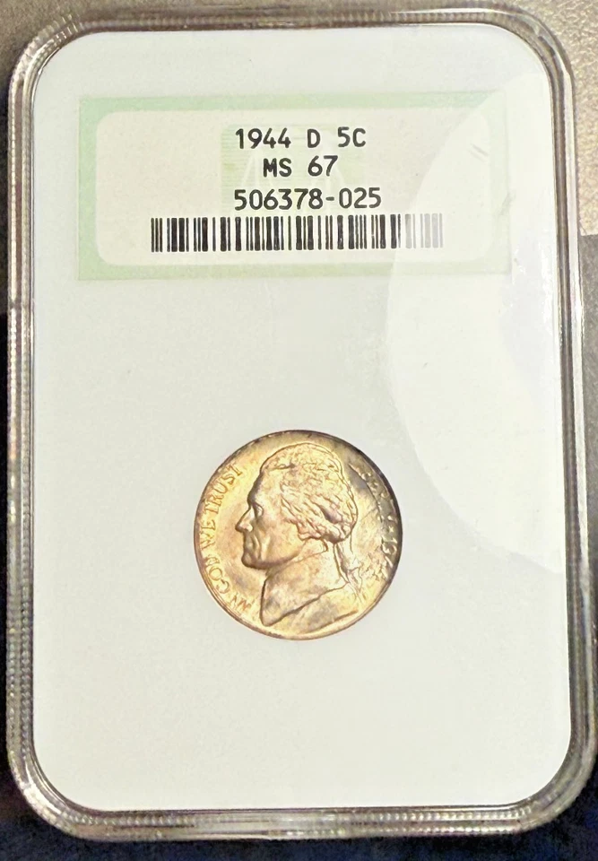 1944 D 5C Jefferson Silver War Nickel NGC MS67 Early Holder - Image 1 of 4