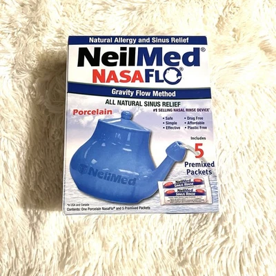 NeilMed Sinus Rinse Porcelain NasaFlo Neti Pot with 5 Premixed Packets - Image 1 of 4