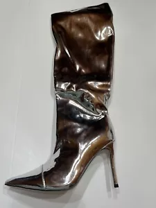 ARQA Shop Women’s Metallic Knee High Boots Silver Pointed Toe Stiletto High Heel - Picture 1 of 12