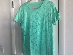Basic Editions Leaf Green Lace t-shirt women's Sz L nwot - Picture 1 of 5