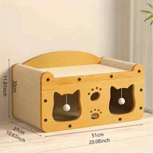 Cat Scratcher House, 2 in 1 Cardboard Cat Scratcher & Cozy Bed with Hanging Toys - Picture 1 of 7