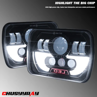 For GMC C1500 C2500 C3500 79-86 Pair 7x6" LED Headlights Hi-Lo DRL - Image 1 of 4