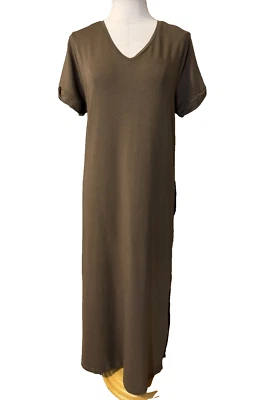 Maxi Vestido Pure J Jill L Grande Marrón Bolsillos Manga Corta Modal Algodón Lavable Foto 1 de 4