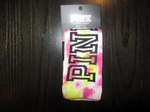 Victoria's Secret Pink & yellow tie dye Black Logo crew Socks sock 1 pair OS NEW