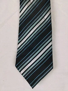 Men's Designer Tie 100% Silk BCBG Attitude Black Blue Skinny Stripe 58" X 4" - Picture 1 of 6