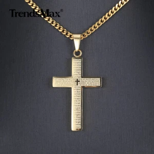 Collar colgante cruz acero inoxidable chapado en oro cadena 18"-24" para hombre mujer - Imagen 1 de 13