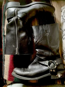 Harley Davidson Men’s 11.5 Vintage Black Leather Logo Flames Badass As Is Leathe - Picture 1 of 10