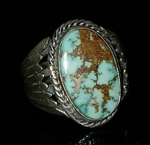 Size 9.5 Men's Number 8 Turquoise Sterling Silver Signed Ring By Cecil Atencio - Picture 1 of 12