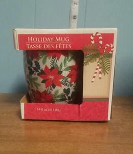 Christmas Holiday Mug Cup Poinsettia White Royal Norfolk 14 fl oz NEW IN BOX - Picture 1 of 4