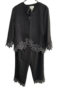 Drapers & Damons NWT Womens Size 16 Black Floral Embroidered Two-Piece Pants Set - Picture 1 of 14