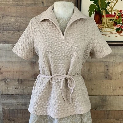 Pullover Top Vintage Años 70 Boho Mod Marty Gutmacher Tejido Cinturón Talla Mediana Foto 1 de 4