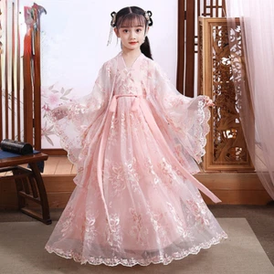 Chinese Child Kid Girl Dress Hanfu Mesh Embroidery Tang Suit Costume Ethnic Chic - Picture 1 of 16