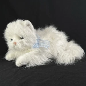 Ty Perser weiße Langhaar Katze Plüschtier Stofftier rosa Nase blaue Schleife 2002 - Bild 1 von 9