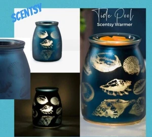SCENTSY TIDE POOL WARMER Nautical Beach Seashells 🌊Blue Frosted Glass Glow NEW - Picture 1 of 9