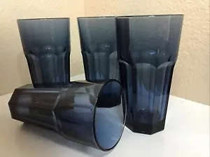 Vintage Anchor Hocking Courtney Smokey Blue 4 Ten Ounce Glasses Water Iced Tea - Picture 1 of 12