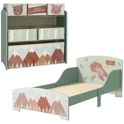 ZONEKIZ Cute Animal Design Kids Bedroom Furniture Set for Ages 3-6 Years, Green - Image 1 of 4