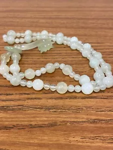 Vintage Chinese Carved Translucent Opaque Green Jade Necklace with Dragon Clasp - Picture 1 of 8
