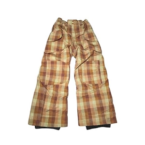 Patagonia Snow Pants Kids Boys M 10 Brown Check Insulated Waterproof Cargo H2NO - Picture 1 of 11