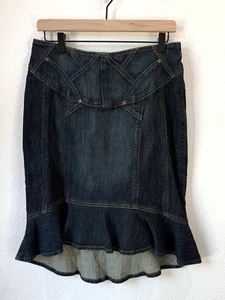 Y2K Dark Denim High Low Skirt Bandolino Trumpet Mermaid Hippie Women Size 10 - Picture 1 of 13